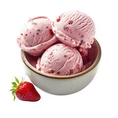 Delicious Strawberry Ice Cream in a Bowl with Fresh Strawberries for a Tasty Treat on a Hot Summer Day, Perfect for Any Occasion
