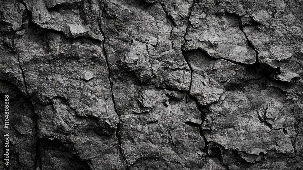Poster black and white rock texture with cracks and patterns for background and design