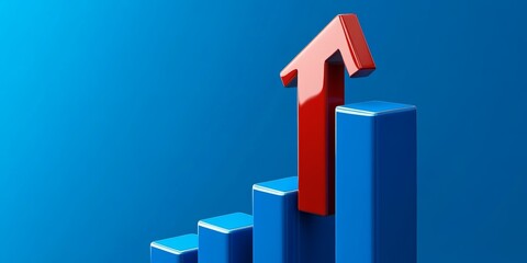 Growth Chart with Red Arrow on Blue Financial Background for Business Success and Profit Increase