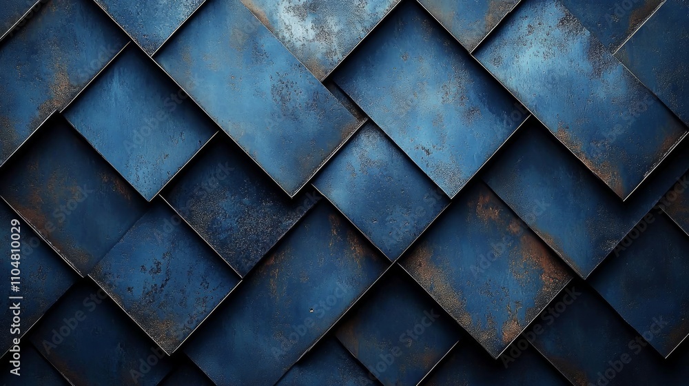 Poster textured dark blue metal surface with overlapping diamond pattern and gradient background