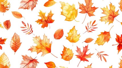 Obraz premium Autumn Watercolor Seamless Pattern with Leaves