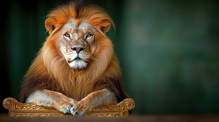 Fototapeta premium Majestic Lion King on Golden Throne Wildlife Photography