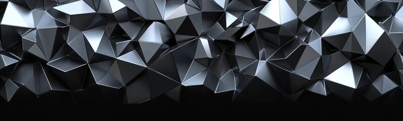 Fototapeta premium Abstract Black and Silver Geometric Background with Faceted Texture and Modern 3D Effect
