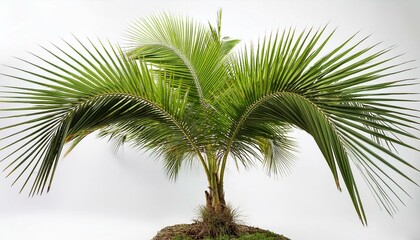 Young palm tree isolated white background