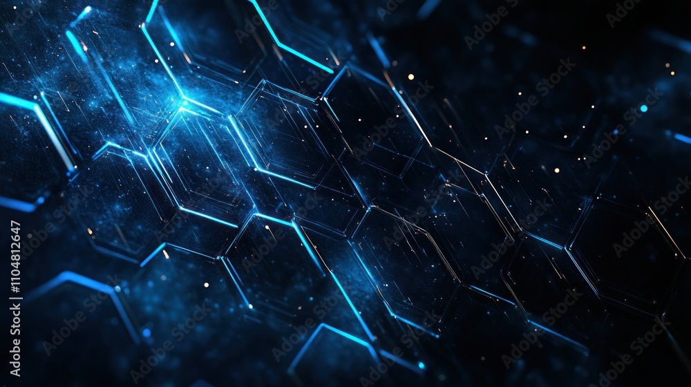 Aufkleber abstract hexagonal pattern with glowing blue elements, suggesting technology and depth.