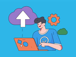 Business collaboration cloud computing flat vector concept operation hand drawn illustration
