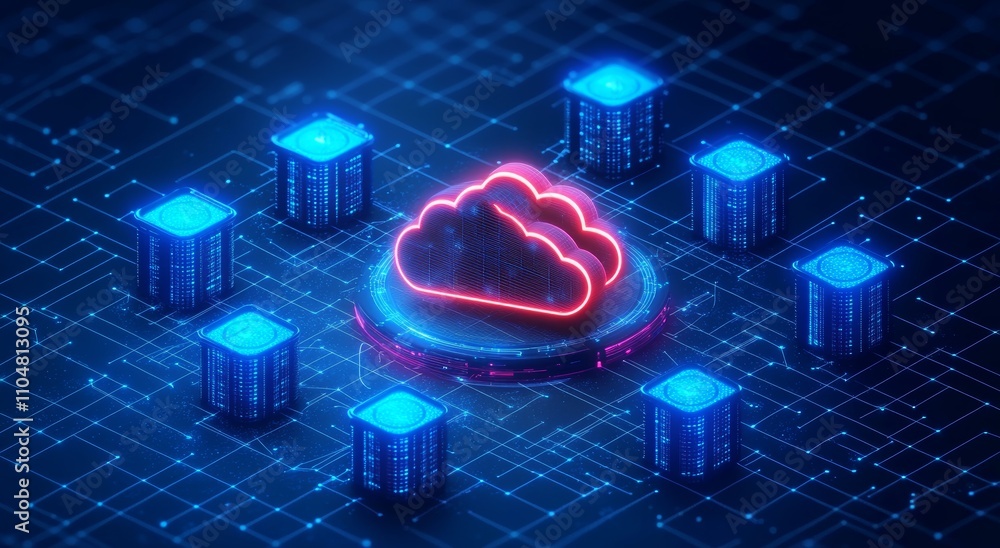 Aufkleber cloud integration 3d illustration digital technology platform automation software flow monitoring in