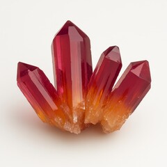 Red and orange crystals cluster on white background.