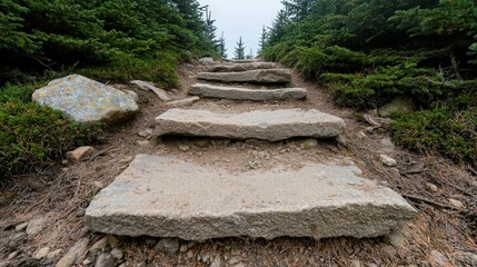 Stone Steps Trail in Forest Nature Walk Hiking Path Peaceful Scenery