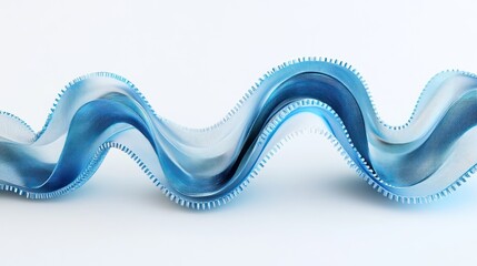 A wavy, blue sculptural form resembling fluid movement or a wave.