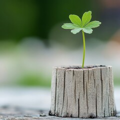 Small sprout growing from a tree stump.