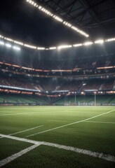 Fototapeta premium Abstract image of blurred lights at a night football stadium, vibrant, celebratory, fantasy