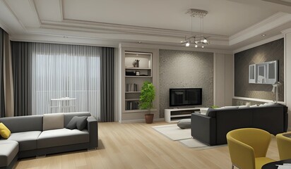 Fototapeta premium minimalist living room interior 3d rendering, generativeai 
