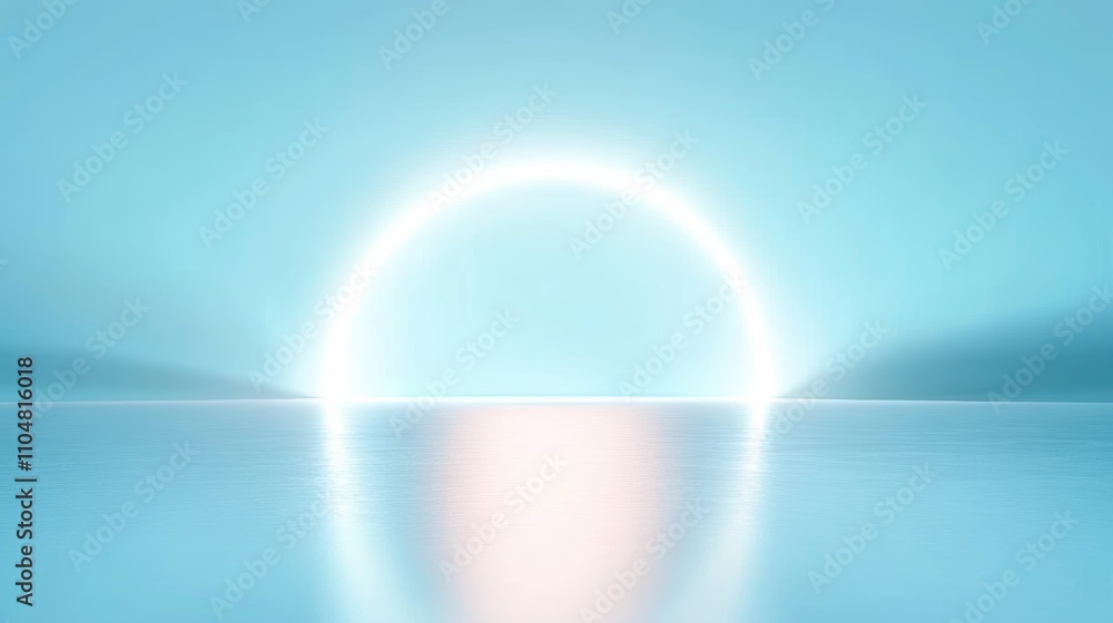Poster Abstract Light Glow on Smooth Reflective Surface with Gradient Blue Background for Minimalistic Design