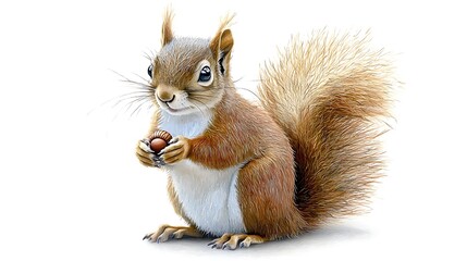 Obraz premium Adorable Red Squirrel Holding Acorn Wildlife Photography Nature Image