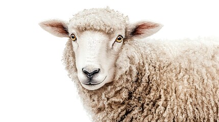Fluffy Sheep Portrait Farm Animal Wool Texture Cute Pet White Background