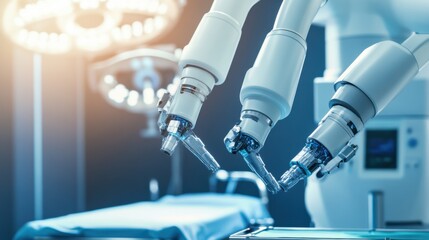 A robotic healthcare facility specializing in advanced medical treatments with automated surgical systems, Medical Robotics style, photo of