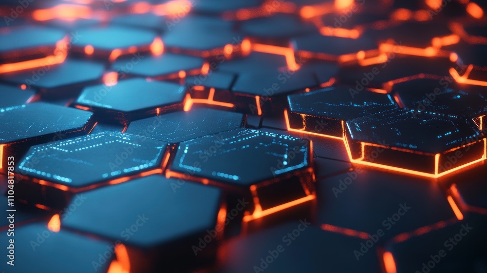 Aufkleber a futuristic hexagonal pattern with glowing edges, suggesting a digital or technological theme.