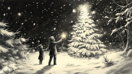 Obraz premium A Winter Night's Wonder: Children's Christmas Eve Sparkler Magic