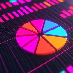 Obraz premium Vibrant 3D pie chart on a dark grid background.