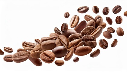 Falling coffee beans isolated white background