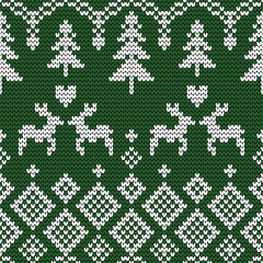 Christmas Seamless Knitted Pattern - Couple Reindeer and Tree Design for Winter Holiday Digital Background