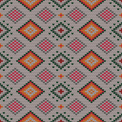 Seamless Ethnic Diamond Knitted Pattern – Vibrant Tribal-Inspired Design