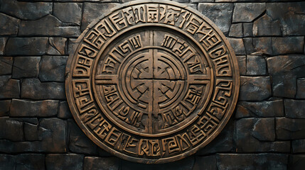 Obraz premium Top view of an ancient runic magic circle with white l background. Runic. Illustration