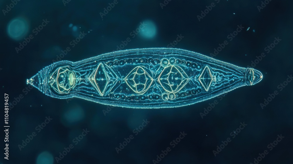 Aufkleber a microscopic view of a transparent, elongated organism with intricate patterns.