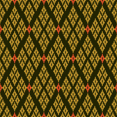Seamless Traditional Ikat Pattern with Yellow and Red Geometric Motifs