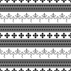  Elegant Seamless Pattern - Geometric Diamond and Star Line Design in Black and White Digital Background