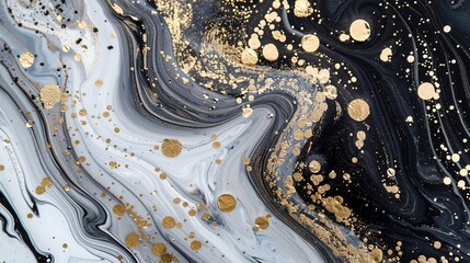 Gold Splattered Oil on the Background - A Glittering and Dynamic Liquid Display. The Shimmering Gold Splattered Oil on the Background, with Its Rich Color and Erratic Patterns, Creating a Captivating 