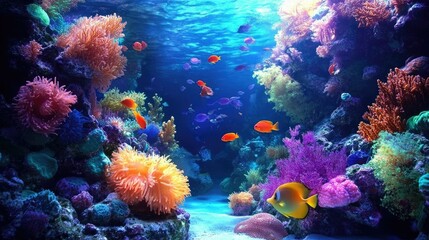 A vibrant underwater scene showcasing colorful coral reefs and tropical fish.