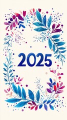 Obraz premium Floral Watercolor Design for 2025: A New Year's Artistic Greeting