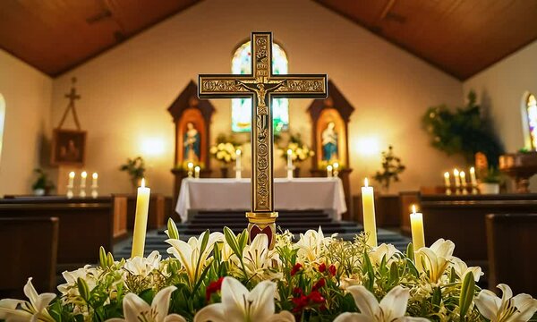 Church Altar Decorated for Easter