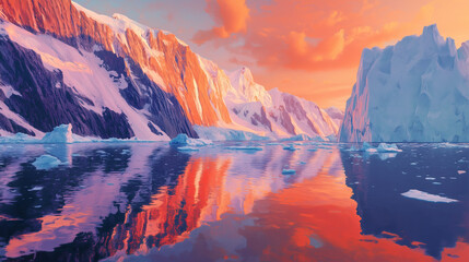 Fototapeta premium Fiery Sunset Reflections on Arctic Ice