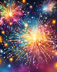 Fototapeta premium new year celebration, new year's eve fireworks, midnight lights, new year countdown, fireworks in the night, festive fireworks, welcome new year, end of the year celebration, new year holiday, year-en