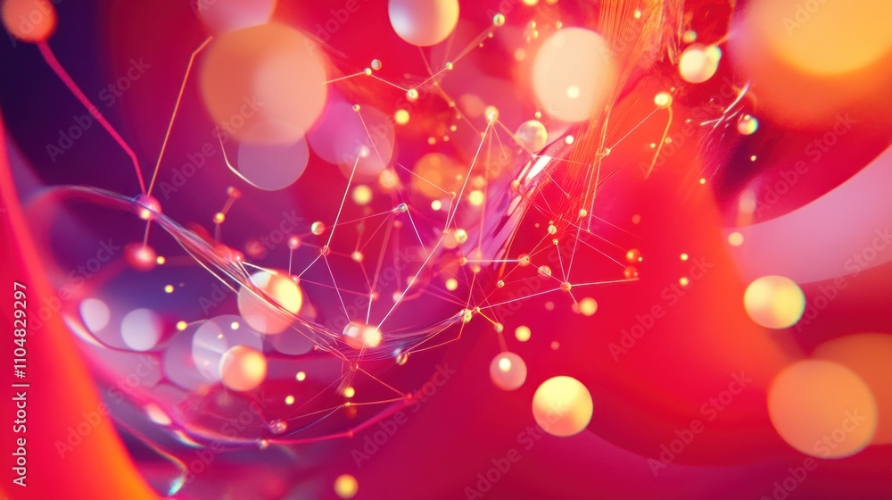 Poster abstract composition with vibrant colors and interconnected elements suggesting technology or scienc