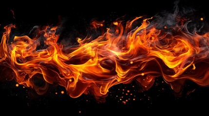 Fototapeta premium Dynamic flame shape with glowing tones, dark background.