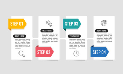 Infographic 4 steps to business goals. Presentation, Data, Information and Plan. Vector illustration.