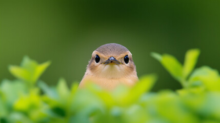 Fototapeta premium Curious Bird Peeking Through Leaves