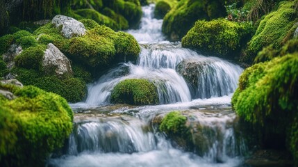 Tranquil Waterfall in Mossy Forest