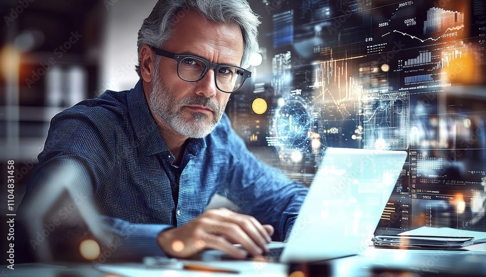 Aufkleber Data Analyst Working on Laptop Analyzing Business Data in Modern Office