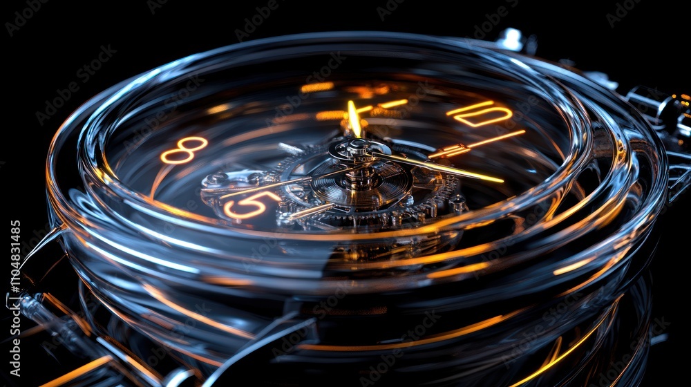 Poster a close-up of a complex watch mechanism with glowing elements, showcasing craftsmanship.