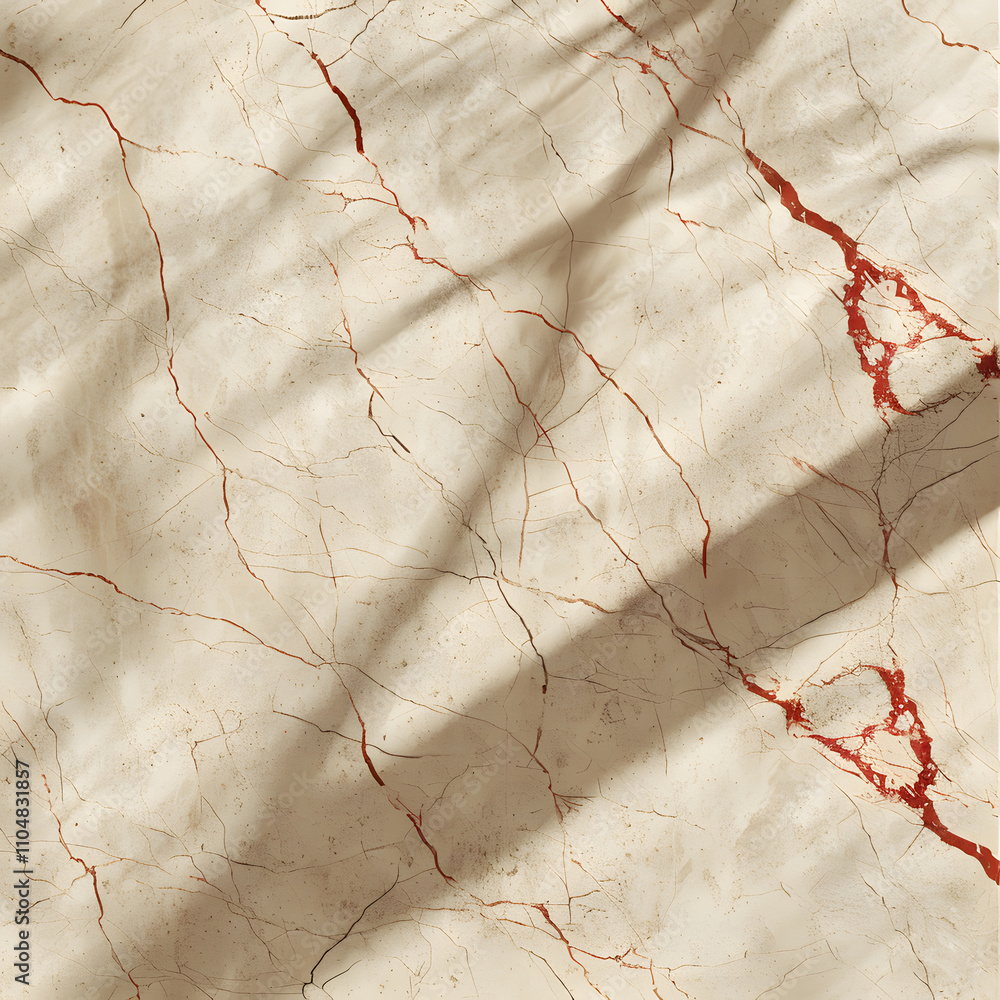 Poster a close-up of a textured marble surface with red veining and soft shadows.