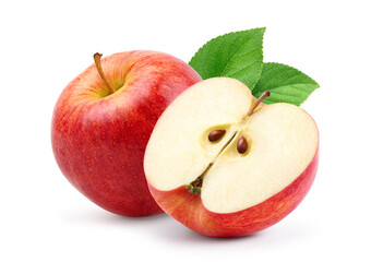 Gala apple with cut in half isolated on white background. Clipping path.