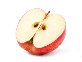 Gala apple cut in half isolated on white background. Clipping path.