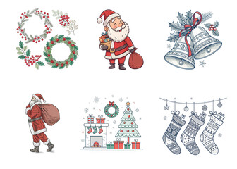 A collection of Christmas decorations including snowmen snowman and Christmas tree Elements Set