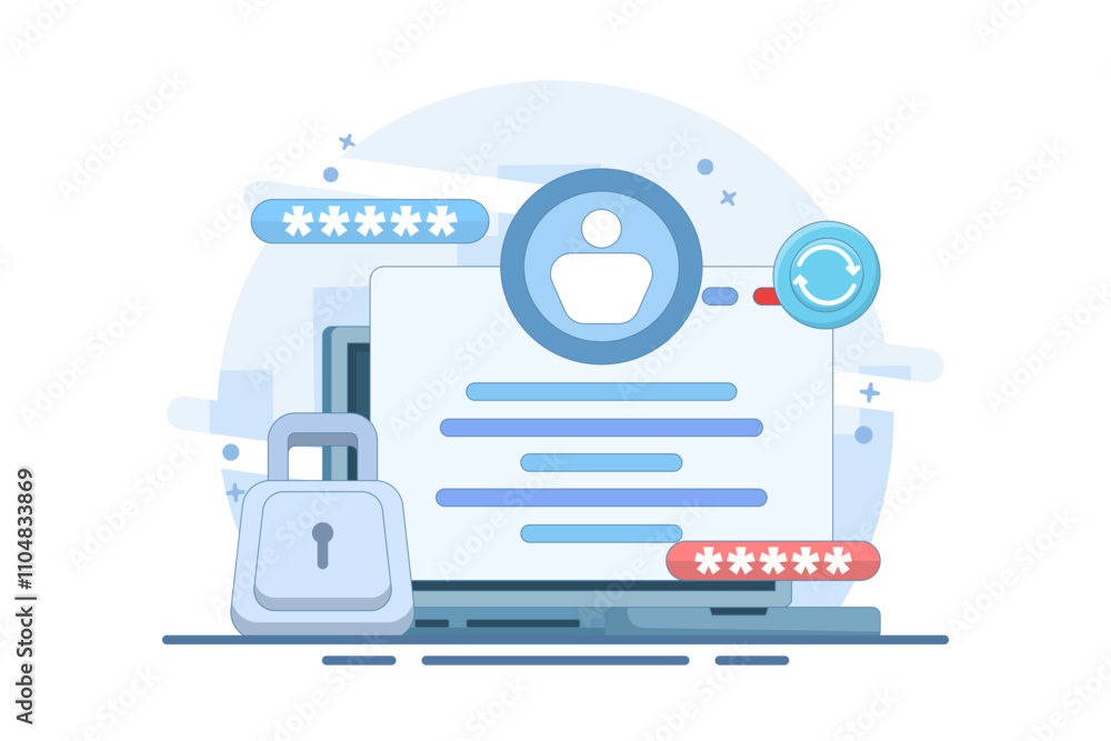 Poster concept of changing password. system code and key. updating or changing the security system and account protection. illustration of changing password on device. flat style design vector illustration.