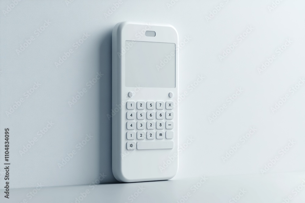 Poster a white smartphone with a blank screen and a keypad on a white background.